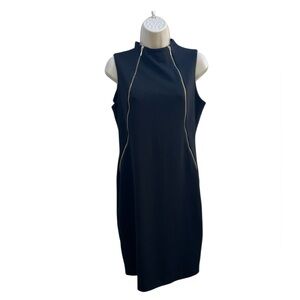 Calvin Klein Women's Size 8 Black Gold Double Zippers Design Sheath‎ Dress Work